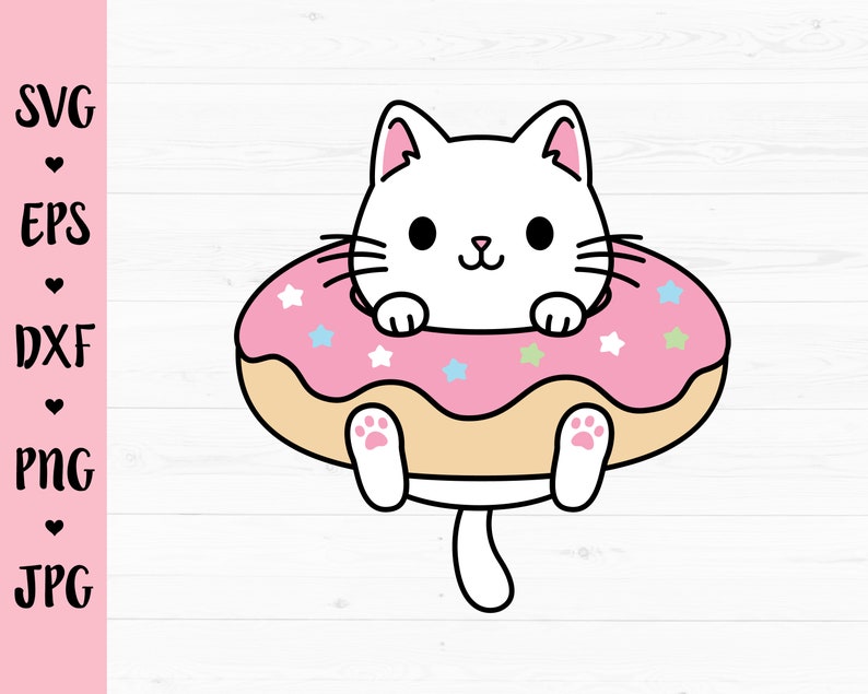 Donut cat SVG Cute cat layered cut file Kawaii kitty Doughnut | Etsy