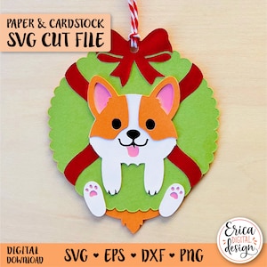 Corgi Gift Tag SVG Kerst gelaagde gesneden bestand voor Cricut Silhouet Cute Christmas Tag Corgi Krans Hondenliefhebber Merry Christmas Gift Naamplaatje