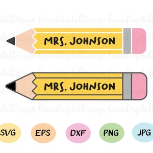 Crayon svg coupé fichier Pencil Name Label Frame Monogram fichier de coupe Retour à l’école Enseignants vecteur Éducation Silhouette Cameo Cricut Vinyle