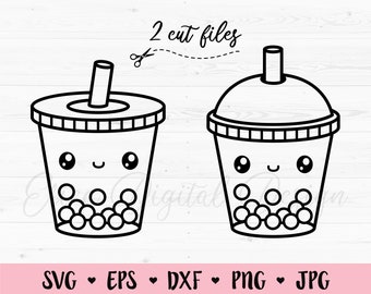Bubble tea SVG Boba tea cut file Kawaii drink Cute food Boba Tea lover Summer Funny Cartoon Kids Shirt design Silhouette Cricut Vinyl Decal