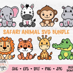 Safari dieren gelaagde SVG schattig Afrikaanse jungle dier gesneden bestand Cricut silhouet Lion Tiger Hippo Giraffe Zebra Monkey Zoo Savanna Kids Baby
