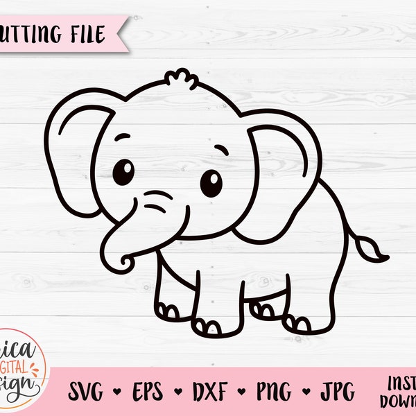 Baby Elephant outline SVG cut file Cricut Silhouette Cute Elephant Baby Shower Boy Girl Jungle Animal Safari Zoo Vinyl Iron Laser engraving