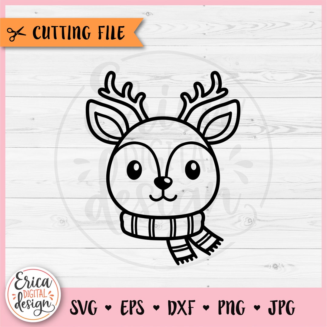 Reindeer Face SVG Christmas Reindeer Outline Cut File for Cricut ...