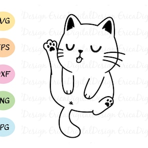 Licking cat SVG cut file Funny cats Cute kitty cuttable vector Cats Cutting file EPS DXF Silhouette Cameo Curio Cricut Scal Vinyl Car decal