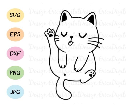 Licking Cat SVG Cut File Funny Cats Cute Kitty Cuttable Vector Cats Cutting  File EPS DXF Silhouette Cameo Curio Cricut Scal Vinyl Car Decal 