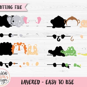 Safari Tier Namen Rahmen SVG Schnittdatei Cricut Silhouette Split Monogramm Student Namensschild Schule Klassenzimmer Label Kinder Baby Lehrer Dschungel Zoo Bild 3