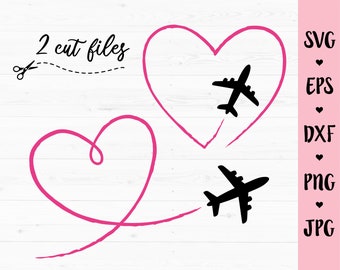 Airplane Route SVG Plane heart path cut file Travelling love Wanderlust Vacation Girls Trip Shirt Bachelorette Honeymoon Silhouette Cricut