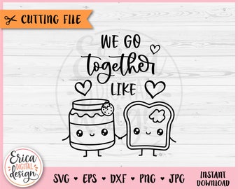 Jam Bread in Love SVG cut file for Cricut Silhouette Perfect Match Cute Kawaii Food Friendship Best Friend Engagement Anniversary Valentine