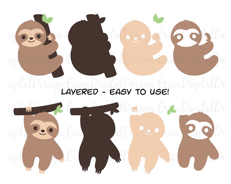Download Cute sloths SVG Layered Cutting file Kawaii baby sloth ...