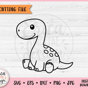 赤ちゃん恐竜アウトライン SVG カットファイル Cricut シルエット かわいいブロントサウルス ジュラ紀動物 幼児用シャツ ボディスーツ アイロン接着ビニール レーザー彫刻