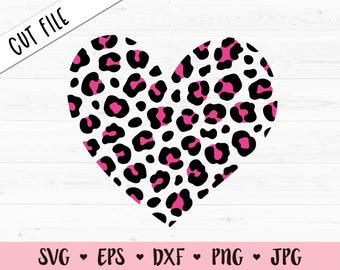 ヒョウハート SVG ヒョウ柄パターンカットファイル かわいいワイルドハート 動物テクスチャ 女の子シャツ ピンクヒョウ サムブラー シルエット クリカットビニール