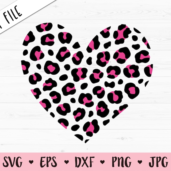 Leopard Heart SVG Leopard Print Pattern cut file Cute Wild Heart Animal Texture Girl Shirt Pink Leopard Thumbler Silhouette Cricut Vinyl