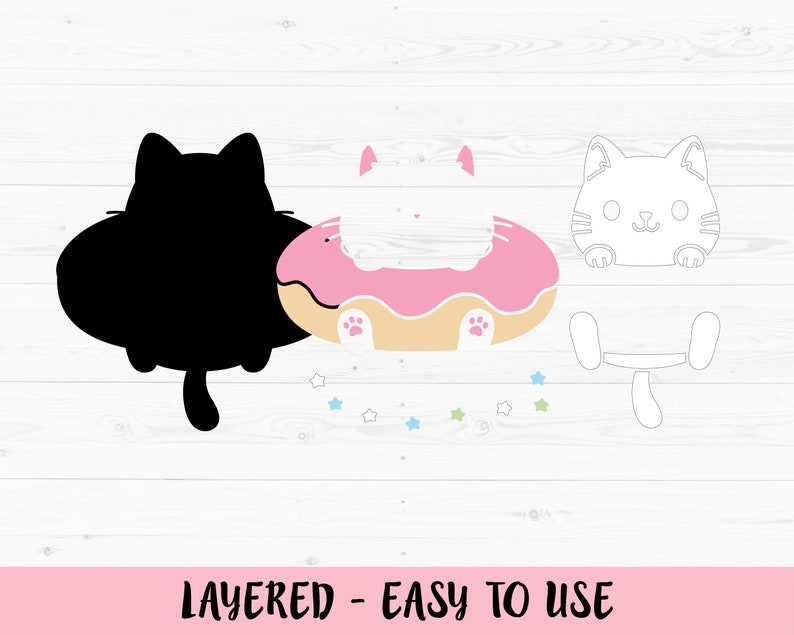 Download Donut cat SVG Cute cat layered cut file Kawaii kitty ...