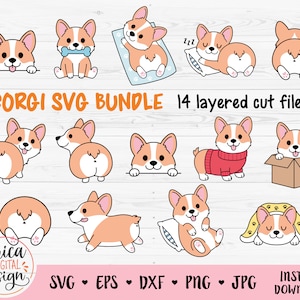 Corgi layered SVG Bundle Cute Dog cut file for Cricut Silhouette Funny puppy clipart PNG Pembroke Welsh corgi Pet Animal Commercial use Kids