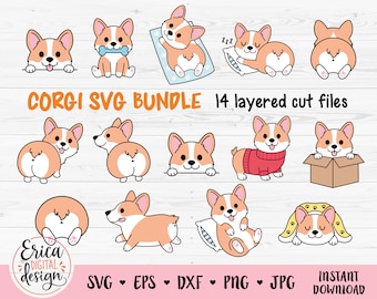 Corgi layered SVG Bundle Cute Dog cut file for Cricut Silhouette Funny puppy clipart PNG Pembroke Welsh corgi Pet Animal Commercial use Kids