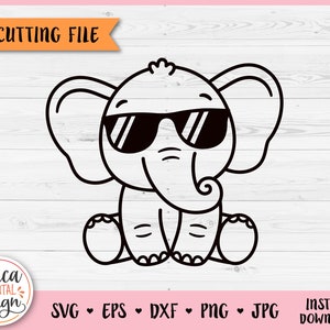 Schattige olifant met zonnebril overzicht SVG gesneden bestand voor Cricut Silhouette Jungle Safari Zoo Savanna Animal PNG Iron on Vinyl Laser Engraving