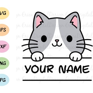 Cute cat layered SVG cut file Name Label Frame Monogram cutting file Kitty vector Funny animal Silhouette Cameo Cricut Vinyl Baby Kids