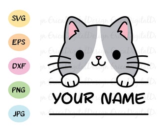 Cute cat layered SVG cut file Name Label Frame Monogram cutting file Kitty vector Funny animal Silhouette Cameo Cricut Vinyl Baby Kids