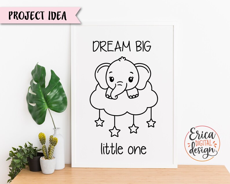 Baby Elephant SVG Elephant on Cloud Outline Cut File Baby Shower Boy ...