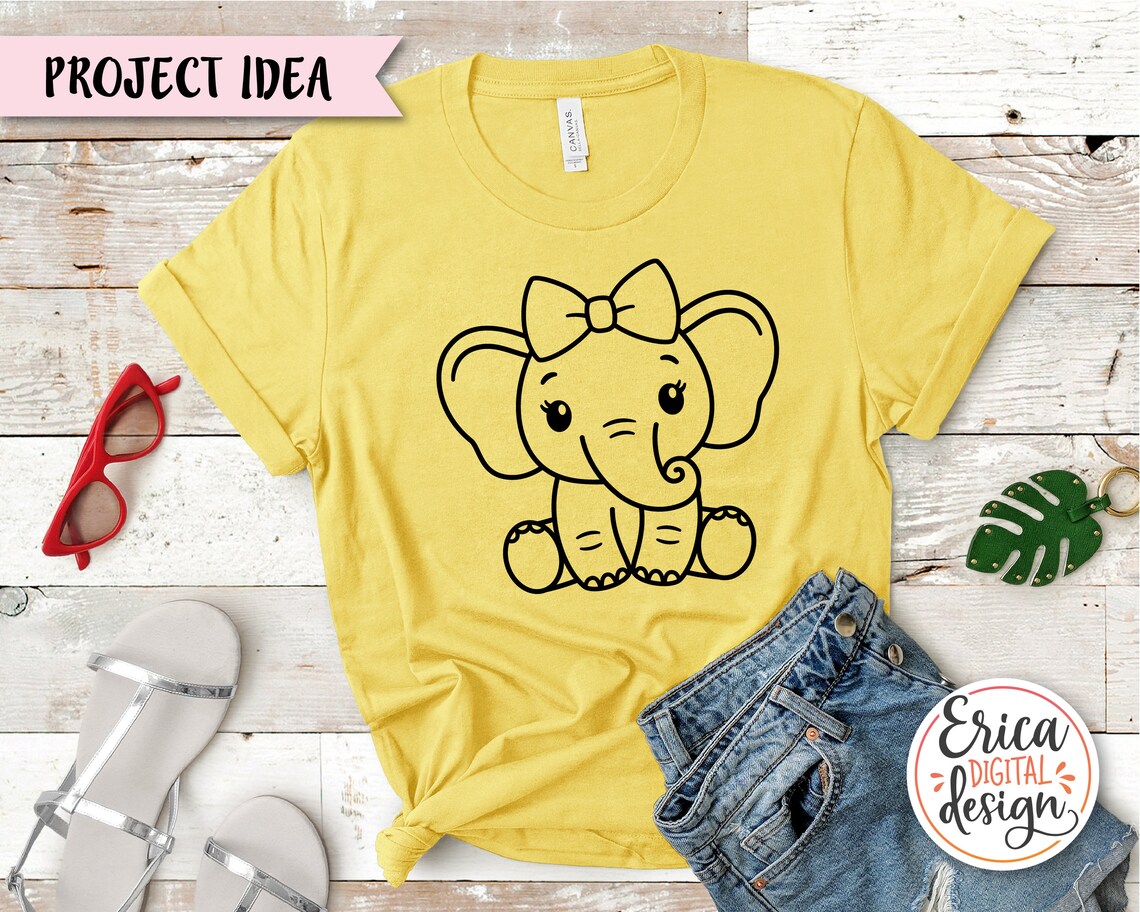 Baby Elephant Girl SVG Cute Sitting Elephant Outline Cut File Etsy UK
