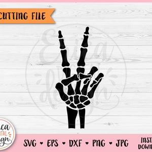 File di taglio scheletro segno di pace SVG per Cricut sagoma scheletro pace mano bambini Halloween camicia spettrale Halloween Clipart PNG ferro su vinile