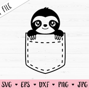 Schattige luiaard SVG Baby Luiaard in een zak gesneden bestand Kawaii Happy luiaard gezicht Funny Lazy Animal Slow down Kids Adult Shirt Silhouet Cricut Vinyl