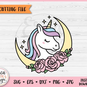Bebé unicornio capas SVG archivo recortado para Cricut silueta mágico unicornio flores Luna Clipart PNG Baby Shower bebé niña vivero hierro en vinilo