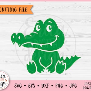 Bébé Alligator SVG drôle Crocodile coupe fichier Cricut Silhouette Jungle Safari Zoo Gator bébé Animal Clipart PNG fer sur vinyle gravure au Laser