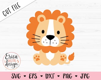 Baby Lion SVG Cute Lion cut file Sweet Lion cub Baby Shower Boy Shirt Baby Bodysuit Nursery Playroom Jungle Animal Silhouette Cricut Vinyl