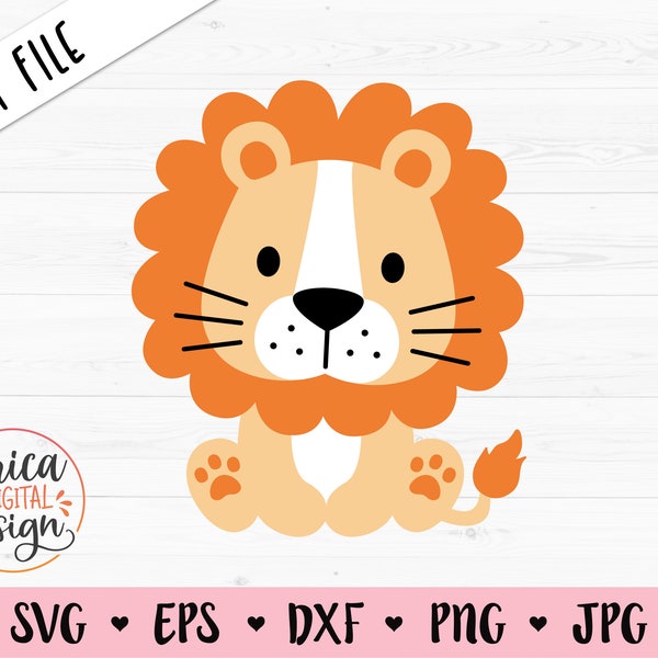 Baby Lion SVG Cute Lion cut file Sweet Lion cub Baby Shower Boy Shirt Baby Bodysuit Nursery Playroom Jungle Animal Silhouette Cricut Vinyl