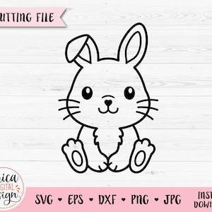 Konijntje SVG Leuke zittende konijn omtrek gesneden bestand voor Cricut Silhouette Farm Woodland Animal PNG Pasen Babyshower Kinderen Lasergraveren DXF