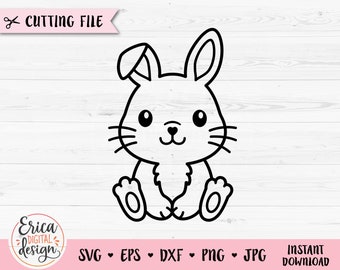 Bunny SVG Cute sitting rabbit outline cut file for Cricut Silhouette Farm Woodland Animal PNG Easter Baby shower Kids Laser engraving DXF