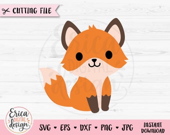 May include: A cartoon fox with a cute expression. The fox is orange with a white chest and a brown nose. The fox has big eyes and a small mouth. The fox is standing on a white background.