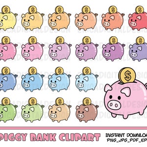 Clipart Piggy Bank Risparmio di denaro clip art Finanziaria Clipart Dollari Budget icona stampabile adesivi Planner fornisce Vector Commercial