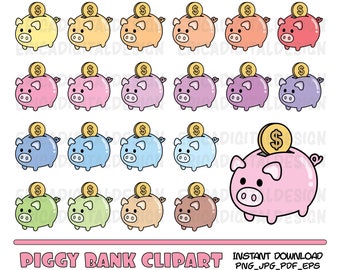 Piggy Bank clipart Saving money clip art Financial clip art Payday Dollars Budget icon Printable stickers Planner supplies Vector Commercial