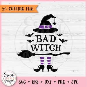 Böse Hexe überlagerte SVG-Datei für Cricut Silhouette Halloween Hexenhut Hexe Besen Fledermäuse Spooky Halloween Clipart PNG Herbst Hexe Mädchen Shirt