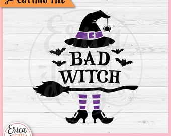 Bad Witch layered SVG cut file for Cricut Silhouette Halloween Witch Hat Witch Broom Bats Spooky Halloween Clipart PNG Fall Witch Girl Shirt
