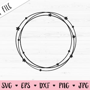 Kreis Rahmen SVG Scribble Runde Rahmen geschnitten Datei Punkte Sterne Monogramm Valentine Hochzeit Weihnachten Silhouette Cricut Vinyl Kinder Baby Mädchen Shirt