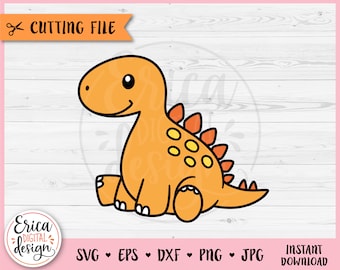 赤ちゃん恐竜レイヤード SVG カット ファイル、Cricut シルエット、かわいいステゴサウルス恐竜クリップアート PNG、ジュラ紀の動物、幼児男の子用シャツ ボディスーツ ビニール