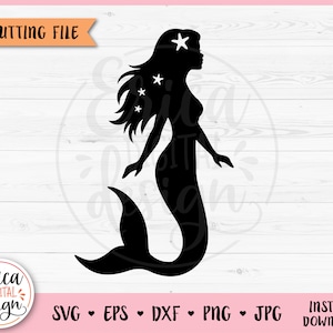 Sirène SVG coupe fichier pour Cricut Silhouette mignon sirène mer océan plage été fille chemise princesse enfants fer sur vinyle gravure au Laser