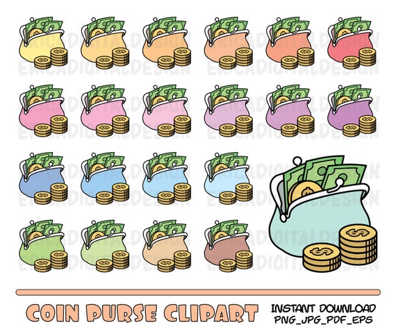 Coin Purse clipart Saving money clip art Financial clip art Payday Dollars Budget icon Printable stickers Planner supplies Vector Commercial