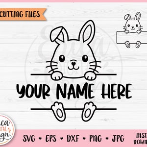 Bunny Name Frame SVG coupe fichier Cricut Silhouette Split Monogram Student Name Tag School Classroom Label Woodland Baby Animal Iron on Vinyl