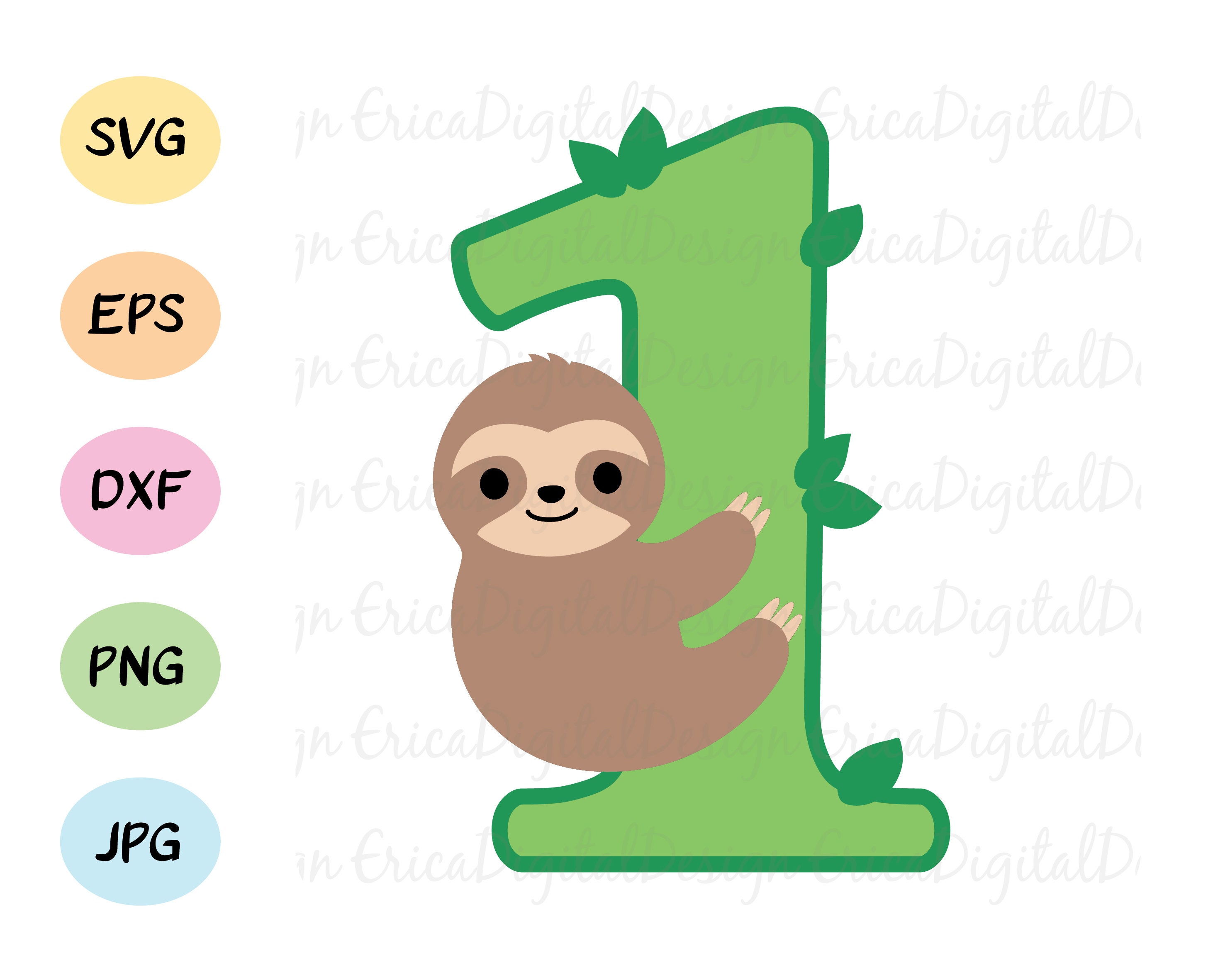 Download 1st Birthday baby sloth cut file SVG Kawaii cute sloth cut ...
