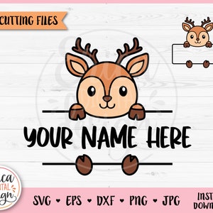 Niedliche Hirsch Clipart Split Monogramm geschichtet SVG Datei Cricut Silhouette Schüler Namensschild Schule Klassenzimmer Label Rahmen Wald Baby Tier