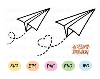 Paper airplane SVG cutting file Heart Path cut file Plane Route Travel love Wanderlust Silhouette Cricut Vinyl decal Stencil Wood engraving