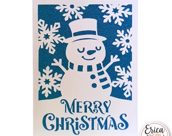 Snowman Christmas Card SVG Cute Snowman cut file for Cricut Silhouette Winter Greeting Insert Card Xmas Diy Christmas Cardmaking Papercraft