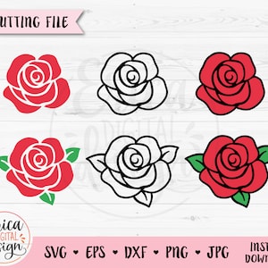 Rozen SVG Bundel Basic Rose snijbestand Mooie Bloem Bloemen Omtrek Rozen bladeren clipart Silhouet Cricut Vinyl Sublimatie Lasergravure