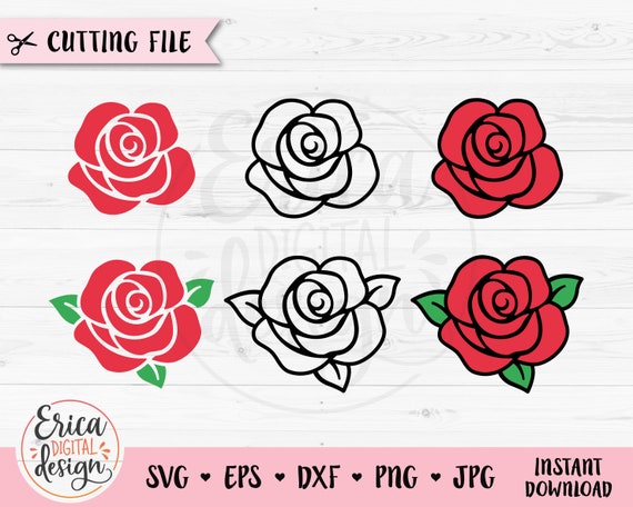 Roses SVG Bundle Basic Rose cut file Beautiful Flower Floral Outline Rose leaves clipart Silhouette Cricut Vinyl Sublimation Laser Engraving