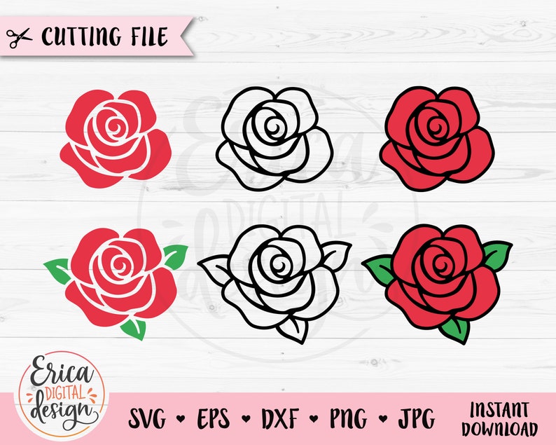 May include: Six digital cut files of roses, three red and three white. The roses are in a simple, stylized design with a single layer of petals.