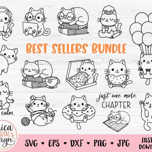Contour de chat SVG Bundle Bestseller fichier de coupe pour Cricut Silhouette Drôle de chat PNG Amoureux des chats Cat mom Kids décalcomanie Gravure au laser Glowforge dxf